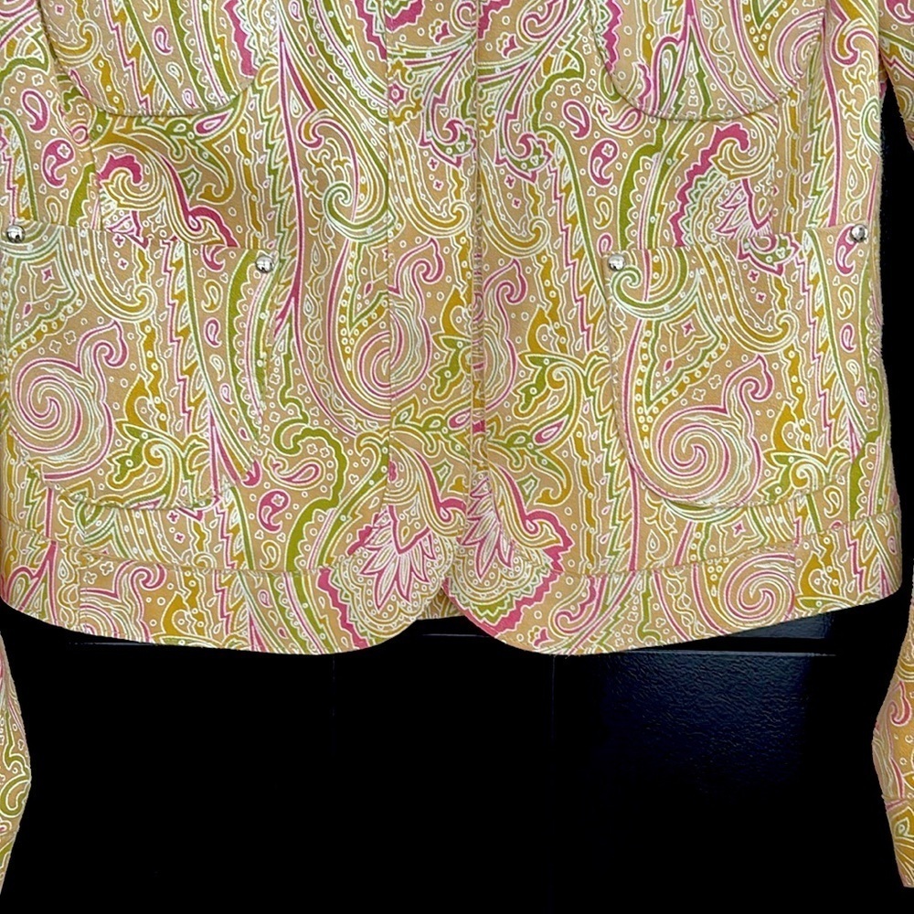 Carlisle Suede Paisley Blazer/Green/Pink/Tan/White. Snaps/Zippers. Size 6 - Picture 7 of 12
